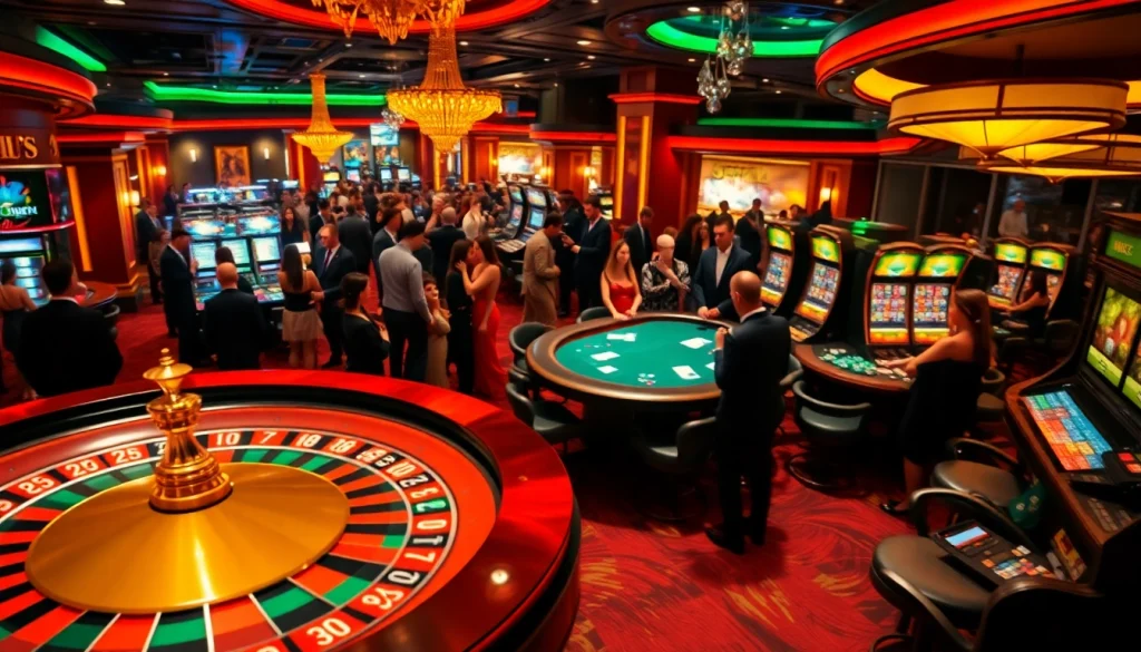 KJC highlights thrilling casino experiences featuring roulette players, poker tables, and vibrant slot machines.
