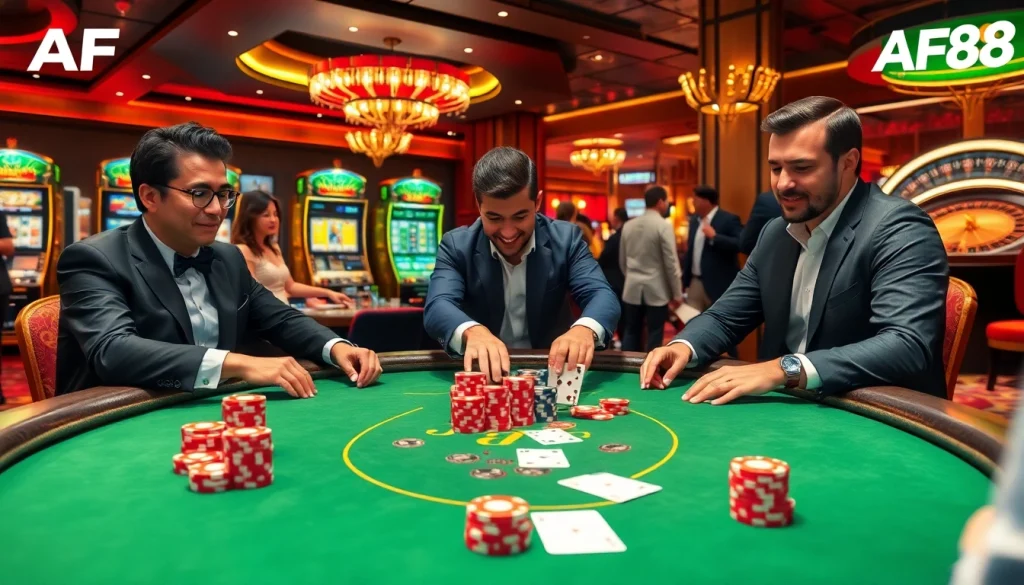 AF88 Casino scene featuring poker game with vibrant atmosphere and exciting action.