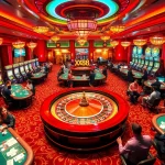 Players betting at a dazzling casino featuring XX88 in the digital display amidst poker chips and roulette wheels.