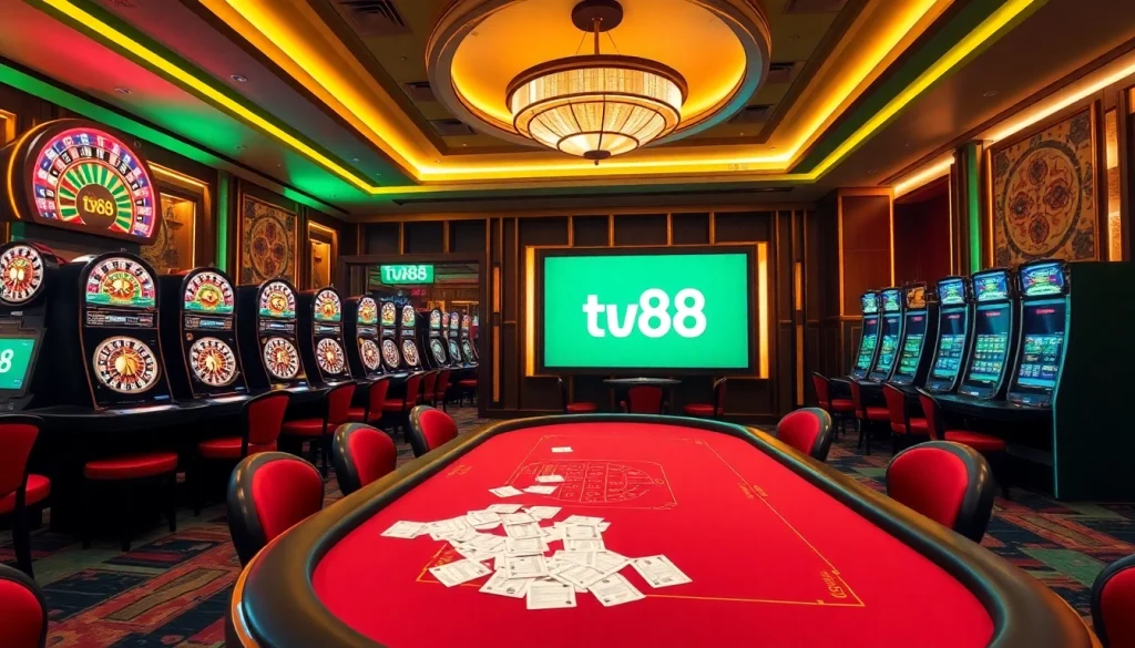 Experience the thrill of winning at tv88's luxurious casino with stunning gaming tables and vibrant atmosphere.