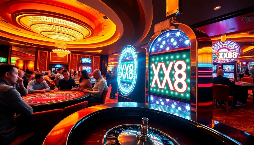 Experience the thrill of excitement at the XX88 casino with vibrant gaming tables filled with passionate players.